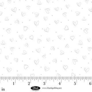 "MORNING MIST IX - Hearts" White on White hearts, Blank Quilting Fabric