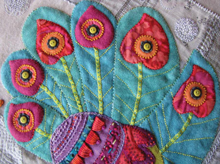 "Peacock Block Pattern", Sue Spargo, Wool Applique