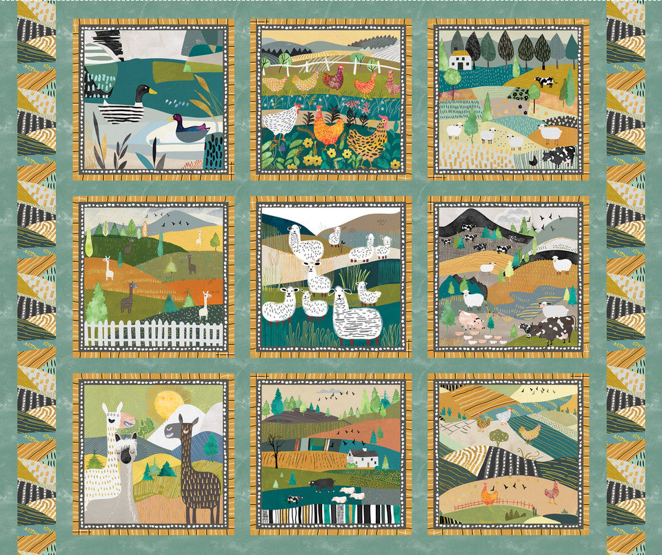 "Farm Blocks - Teal" Highland Nature Walk Collection by BLANK Quilting, 100% Cotton Fabric