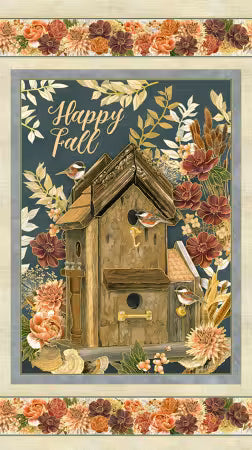 Hello Fall "Harvest Panel, Birds, Birdhouses, Florals" by Robert Kaufman, RBK, Item #AWHDM23912196