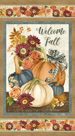 Hello Fall "Harvest Panel, Pumpkins, Florals by RBK, Robert Kaufman, Quilt Cotton, 100% Cotton
