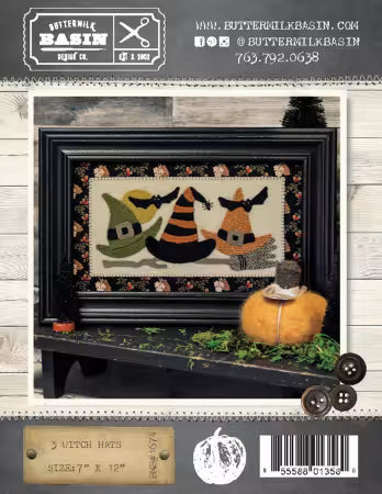 3 Witch Hats wool applique pattern by Buttermilk Basins