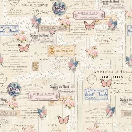 Parisian Snippets Ecru "Labels and Butterflies" Item # 4289-41