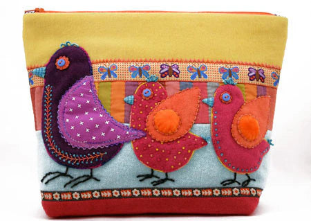 "BIRDS ON PARADE" Zippered Bag Pattern, Sue Spargo