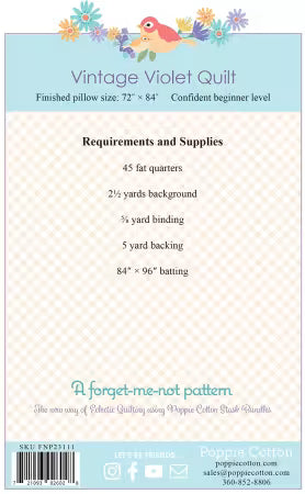 "FORGET ME NOT VINTAGE VIOLETS" Quilt Pattern by Poppie Cotton