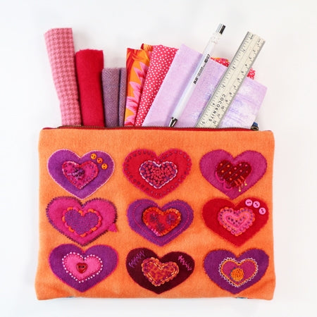"HEART TO HEART" Zippered Bag Pattern, Sue Spargo