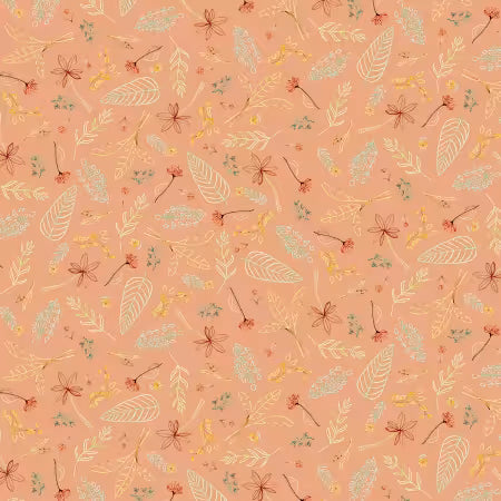 Tossed Leaves-Peach, Mini Menagerie Collection by Audrey Jeanne Roberts for P & B Textiles