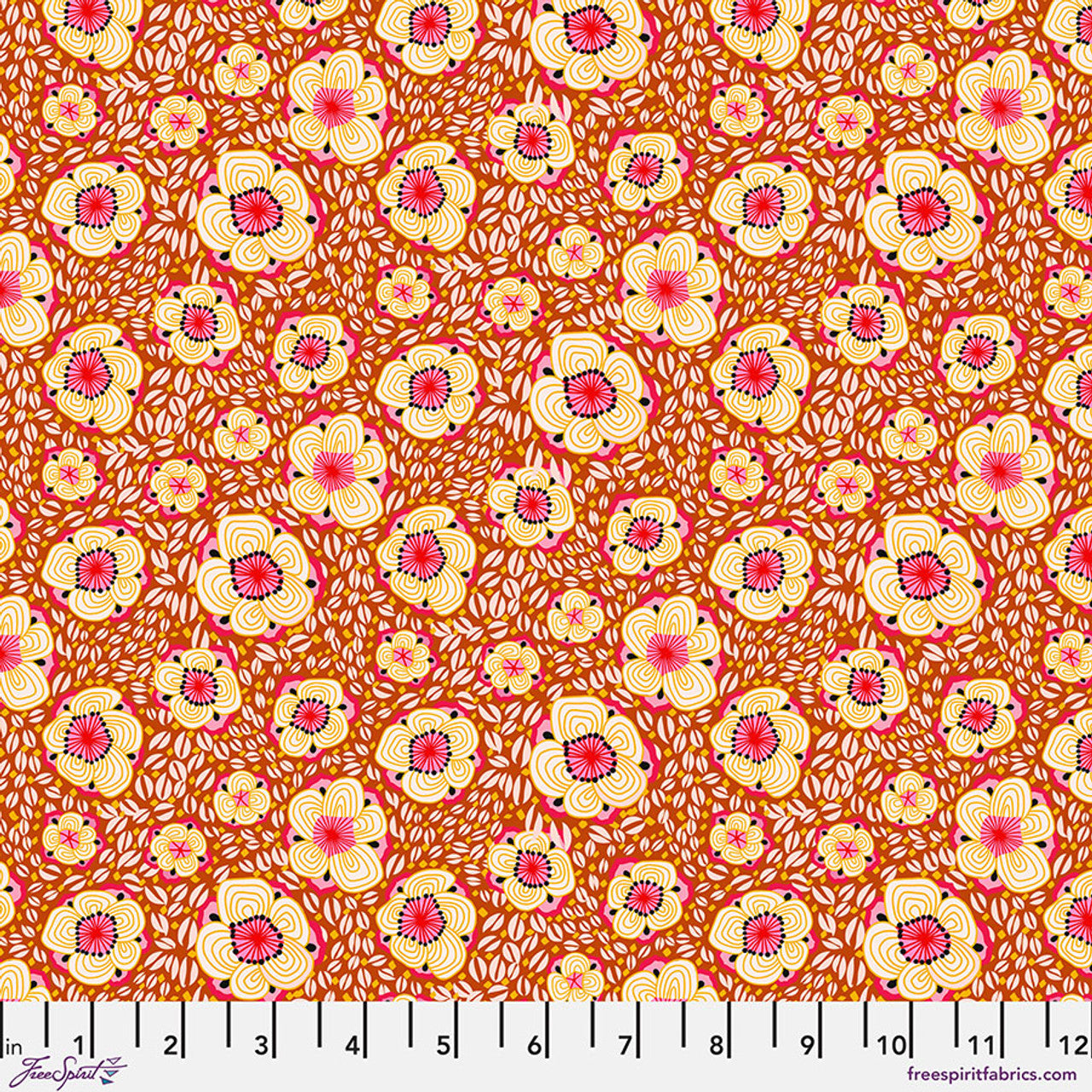 "SUN BLOSSOMS - COPPER" Paradise Blooms Collection, FreeSpirit, 100% Cotton