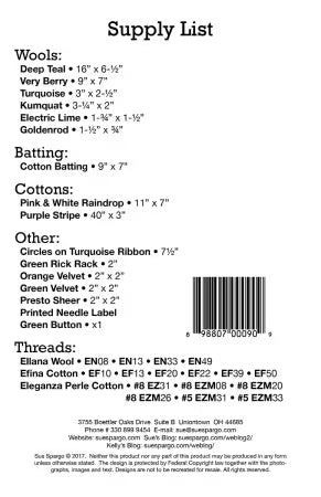 "BIRD AND BLOOM NEEDLECASE PATTERN" by Sue Spargo, Wool Applique Pattern