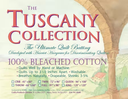 HOBBS Tuscany Bleached Cotton Batting - King Size 120" x120"