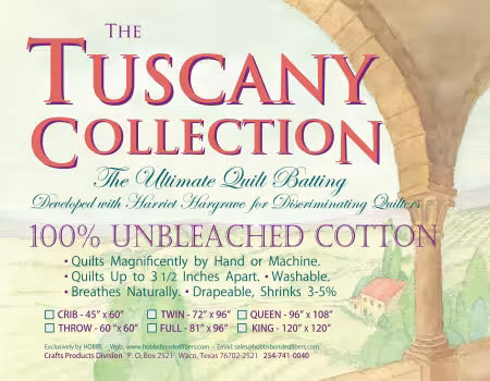 HOBBS Tuscany Unbleached Cotton Batting - TWIN 72" x96"
