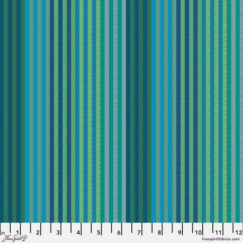 Shot Cotton - Caterpillar Stripe - Aqua, Kaffe Fassett for FreeSpirit