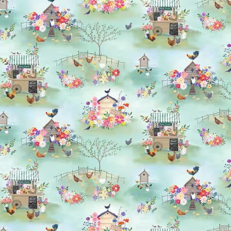 "Simple Life"  - Light Green Farm Life Toile by Sarah Somers for CLOTHWORKS
