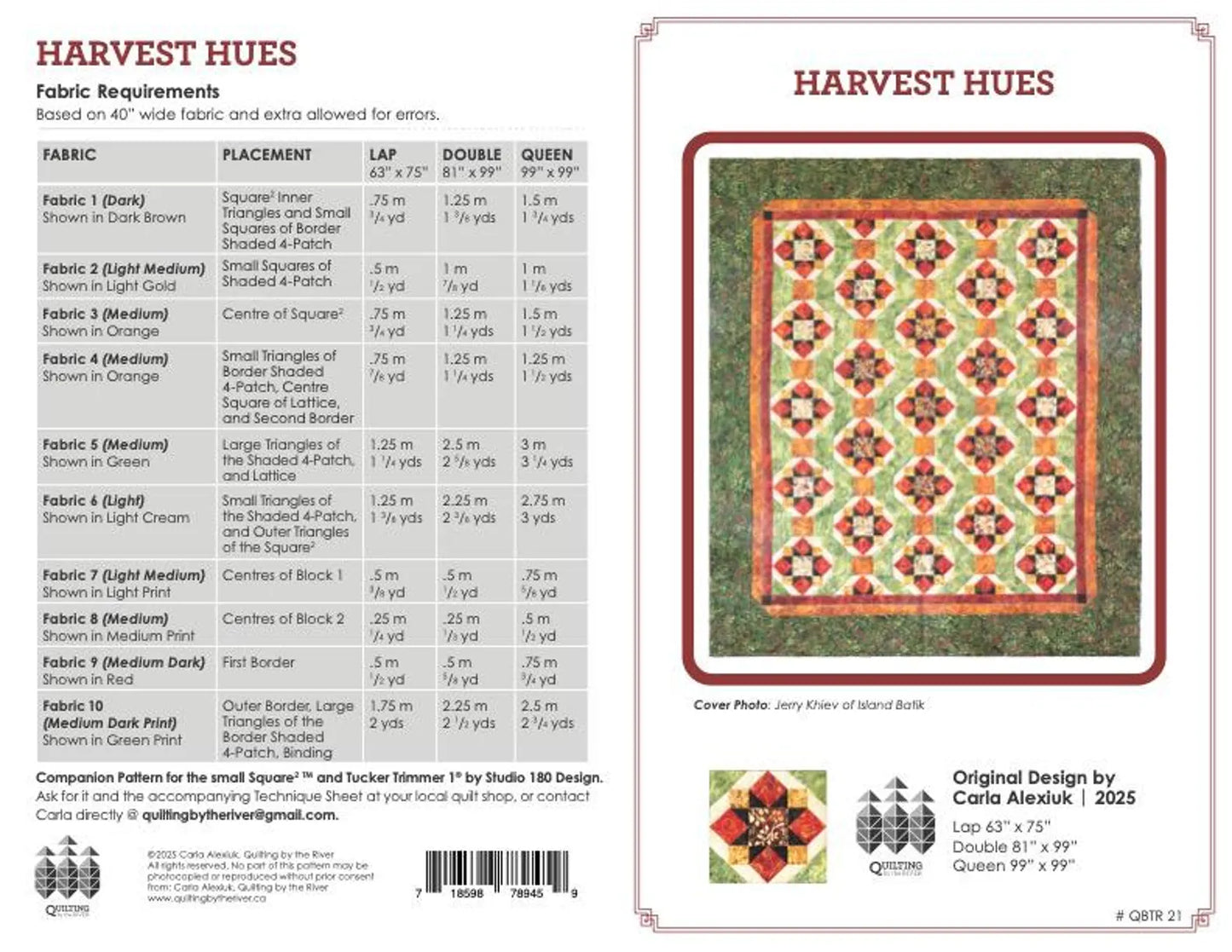 "Harvest Hues" by Carla Alexiuk for Island Batiks, Companion pattern for Studio 180 Small Square2 & Tuck Trimmer 1