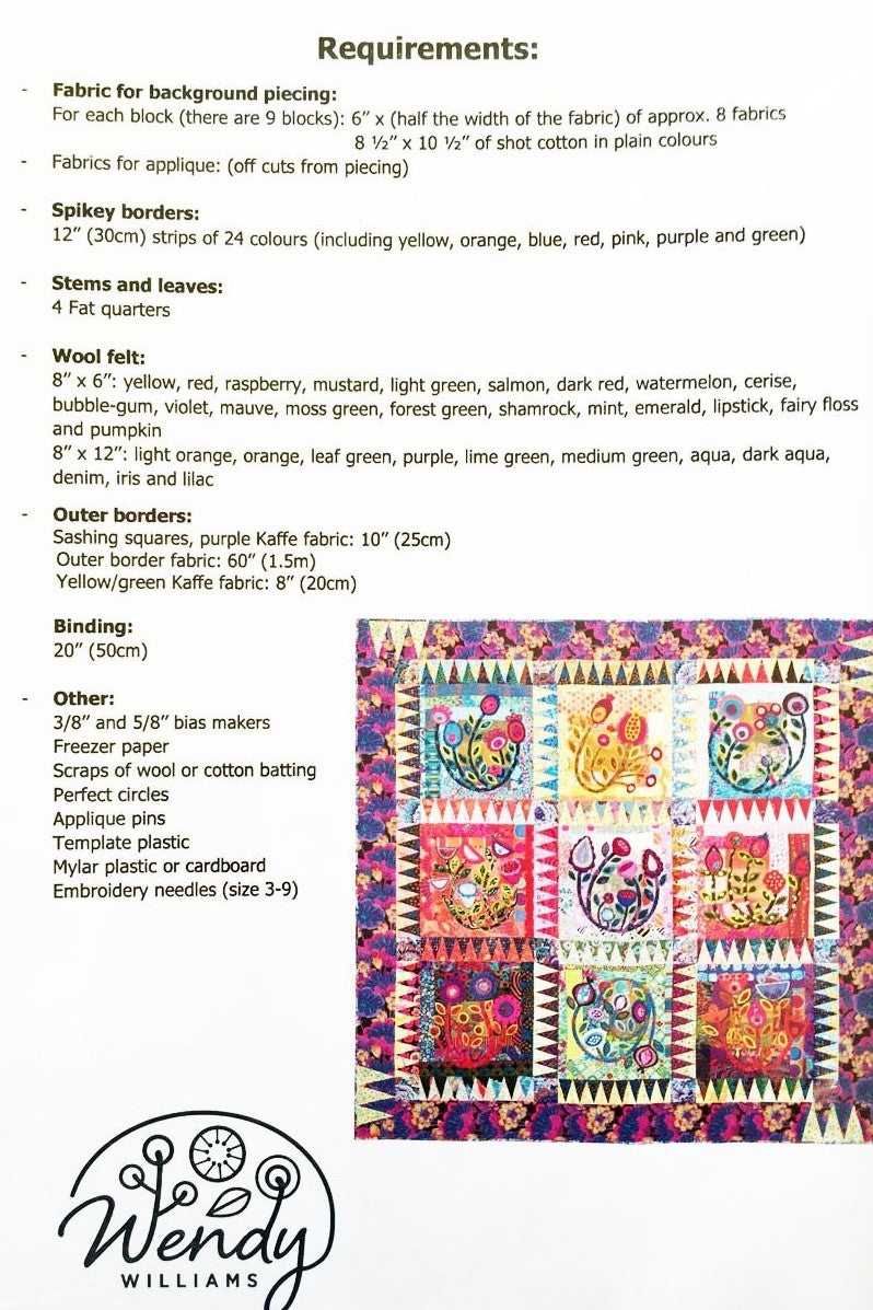 "Twilight" Wool Applique Quilt Pattern, Wendy Williams Flying Fish Australia