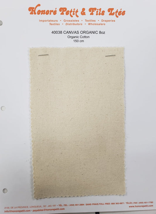 Organic Cotton Canvas, 8 oz, Medium Weight by Honore Petit & Fils Ltee