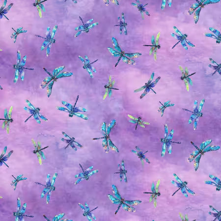"LAVENDAR FLYING DRAGONFLIES" by Timeless Treasures, 100% Cotton
