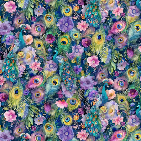 Peek-A-Boo Peacock, Wild Beauty by Timeless Treasures, 100% cotton