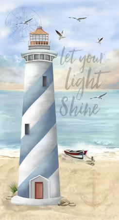 LIGHTHOUSE PANEL , Let Your Light Shine by Timeless Treasures, 100% Cotton