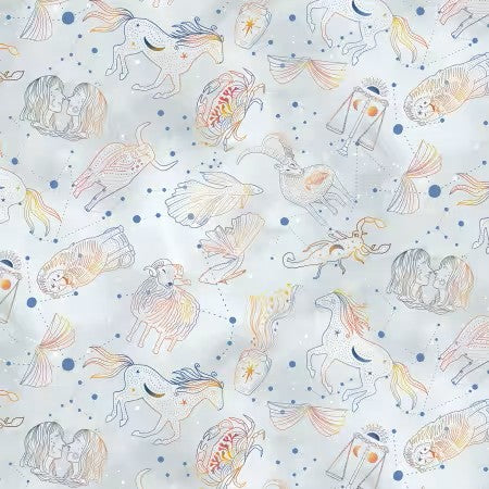 Release Date: Sept 30/25 CELESTIAL SEASONS "Astrology Symbols - Light"  by Jacqueline Wilf for P&B Textiles