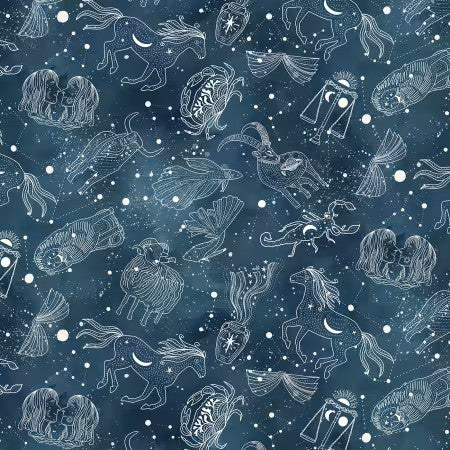 Release Date: Sept 30/25 CELESTIAL SEASONS "ASTROLOGY SYMBOLS - Dark" by Jacqueline Wild for P&B Textiles