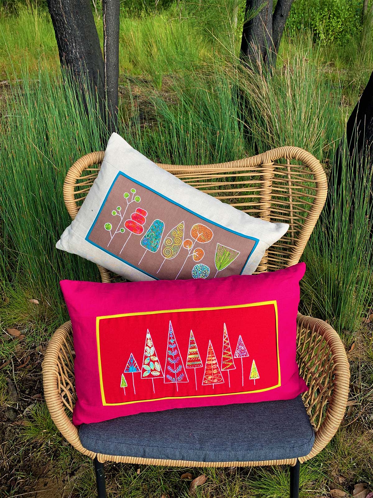 "Funky Trees" Accent Pillows - Embroidery Pattern Designed by Wendy Williams Flying Fish Australia PDF