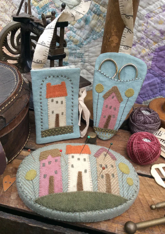Village Sewing Trio in Wool Notion Keepers Pattern , Chatelaine Pattern by Hatched and Patched