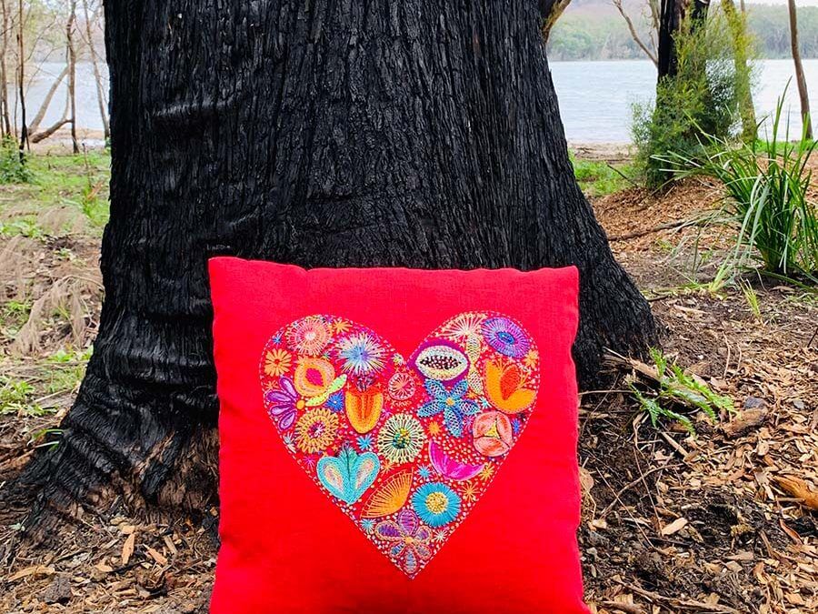 "Fill My Heart" Embroidered Pillow Pattern, Pre-Printed, Wendy Williams Flying Fish Australia