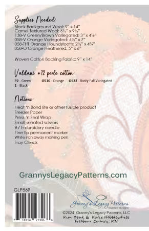 PENNIYN Wool Applique Pattern , Pumpkin Pattern by Granny's Legacy Patterns