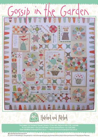 "Gossip in the Garden" Quilt Pattern by Hatched and Patched - English Paper Piecing, Stitchery, Needle-Turn Applique & Machine Piecing