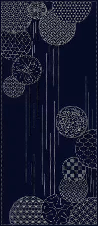 Wagara Sashiko Panel - Waterfalls - Blue