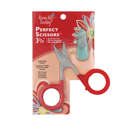 Small Perfect Curved Scissors, Red, 3 3/4in micro serrated, non slip blade, Karen Kay Buckley