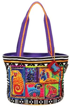 Laurel Burch "MEDIUM Tote Dog Tails Patchwork" Bag, Retreat Bag, Sun n Sand Item #LB5210