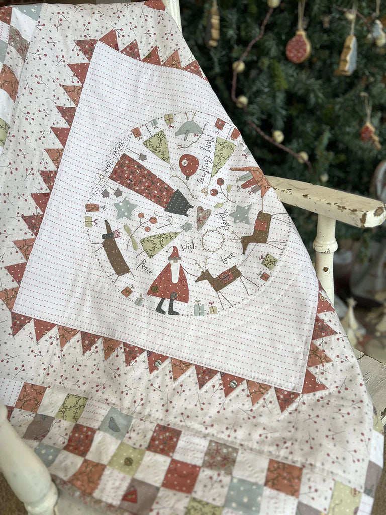 "Tinsel Lane" Quilting and Applique Pattern, Christmas Design, Table Topper, Wall Hanging or Quilt, Designed by Hatched and Patched