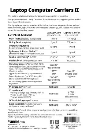"LAPTOP COMPUTER CARRIERS II" Pattern  ByAnnie #PBA122-2
