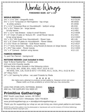 "NORDIC WINGS" Dragonfly Wool Applique Pattern by Lisa Bongean for PRIMITIVE GATHERINGS