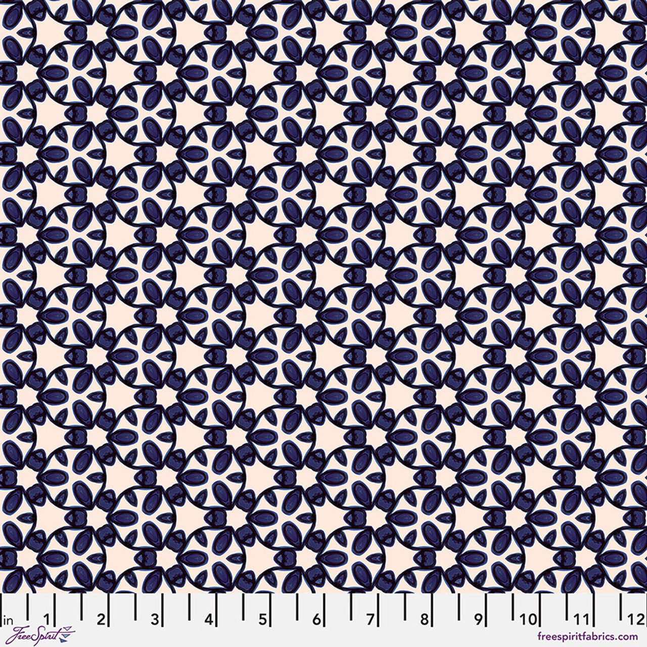 "GARDEN TRELLIS - NAVY" Paradise Blooms Collection, FreeSpirit, 100% Cotton