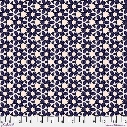 "GARDEN TRELLIS - NAVY" Paradise Blooms Collection, FreeSpirit, 100% Cotton