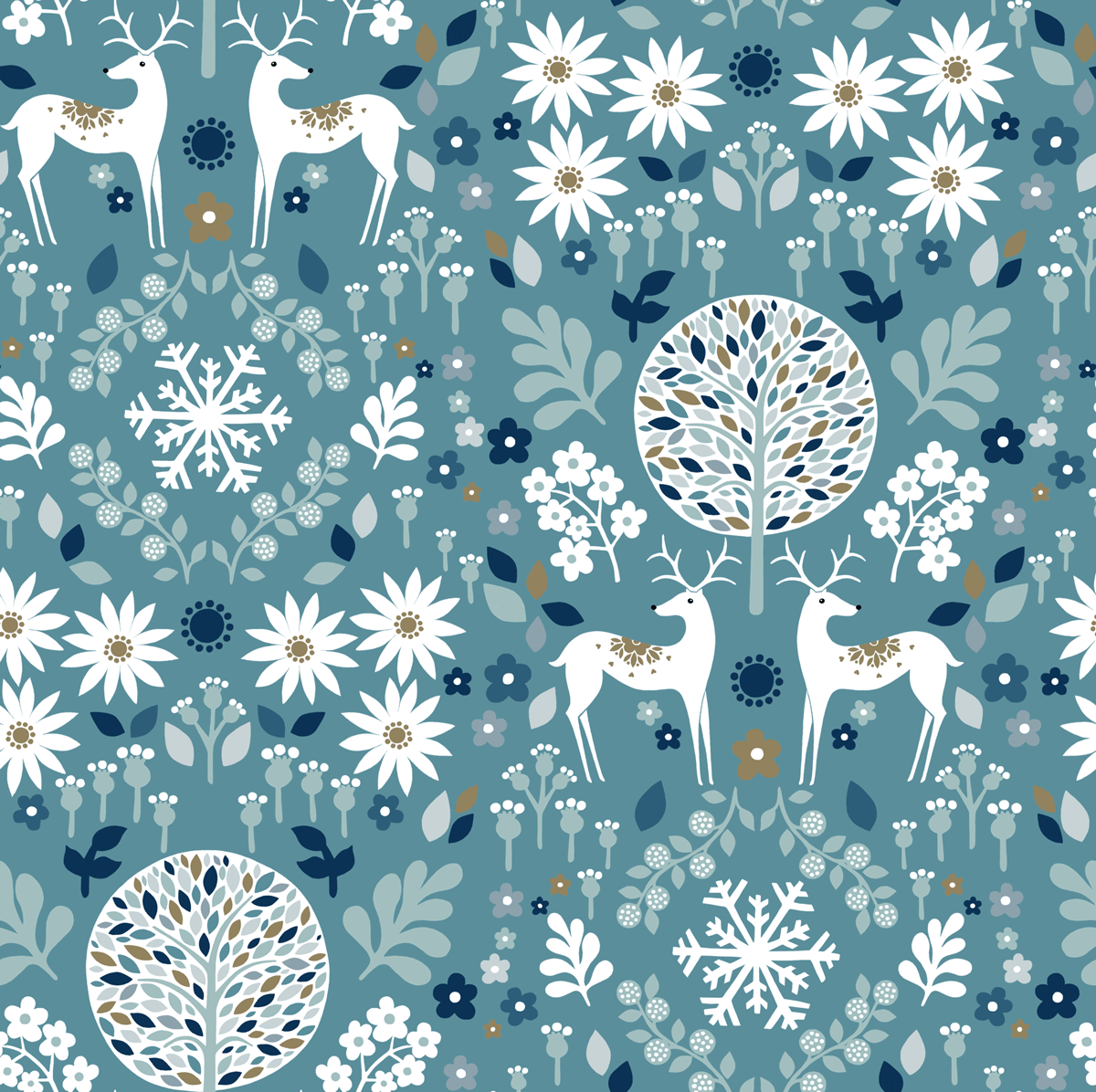 "REINDEER - DAMASK" Starlit Hollow Christmas Collection by Mia Presley Designs