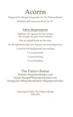 "ACORNS" Quilt Pattern by Pattern Basket