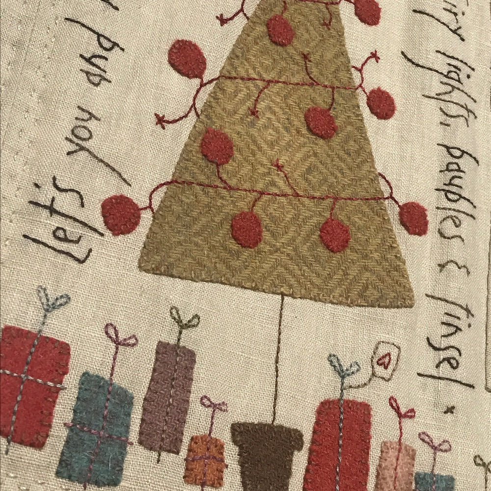 "The Santa, The Tree, The Turkey and Me", Wool Applique Pattern, Wall Hanging, Hatched and Patched