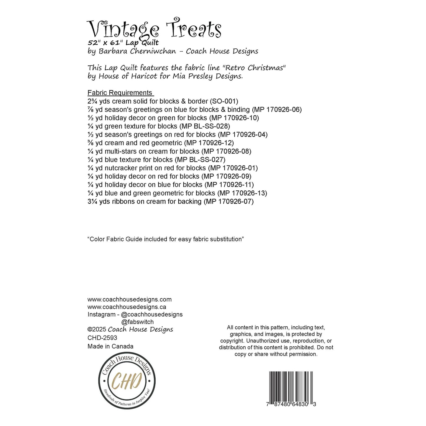 Vintage Treats, Coach House Designs, Quilt Pattern
