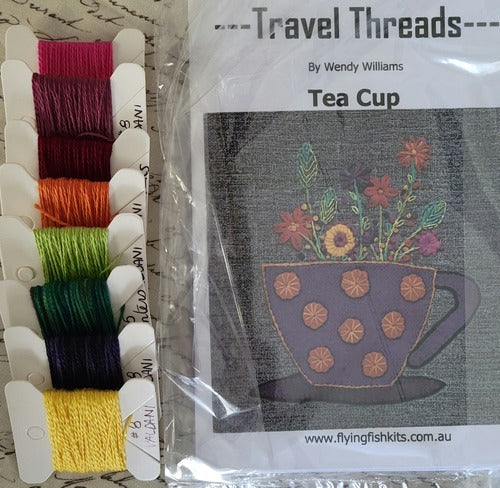 Travel Threads - Tea Cup Wool Applique Pattern & Bundles - The Needle & Thread Emporium