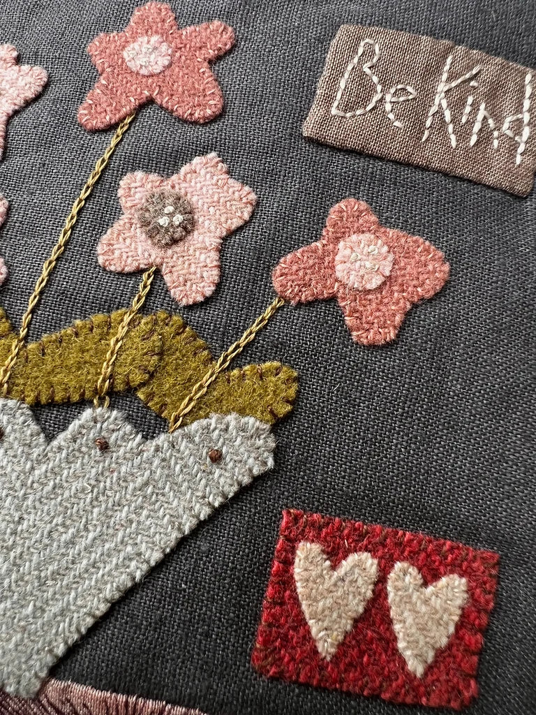 Be Kind Pouch Pattern by Hatched and Patched, Anni Downs, Hand Stitcher and Wool Applique