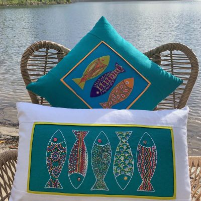 "Little Fish Pillows" by Wendy Williams - Wool Applique and Embroidered