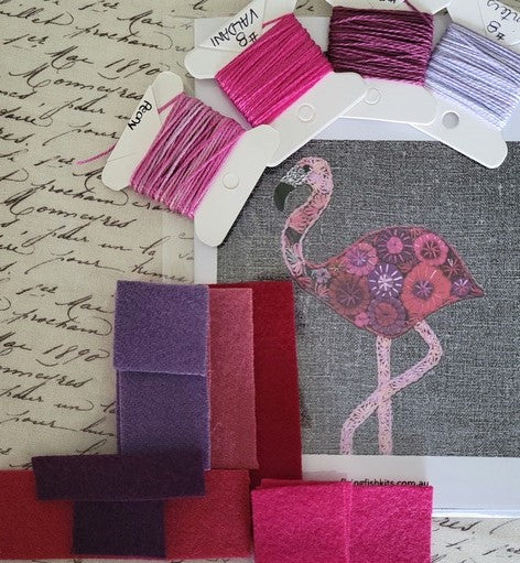 Travel Threads - Flamingo Wool Applique Pattern & Bundles - The Needle & Thread Emporium